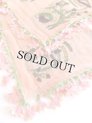 画像4: ベルガマ・コザック｜木版アンティークオヤスカーフ｜シルク糸イーネオヤ｜ピンク４枚花