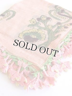 画像3: ベルガマ・コザック｜木版アンティークオヤスカーフ｜シルク糸イーネオヤ｜ピンク４枚花