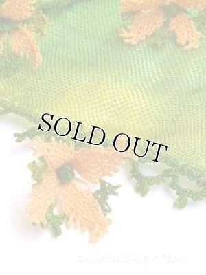 画像5: オデミシュ・ヴィンテージ｜アンティークオヤスカーフ｜希少クレープ・シルク糸イーネオヤ｜グリーン