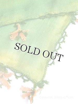 画像4: オデミシュ・ヴィンテージ｜アンティークオヤスカーフ｜希少クレープ・シルク糸イーネオヤ｜グリーン