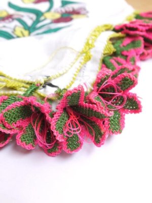 画像3: ベルガマ・コザック｜アンティークオヤスカーフ｜イーネオヤ｜花｜グリーンピンク