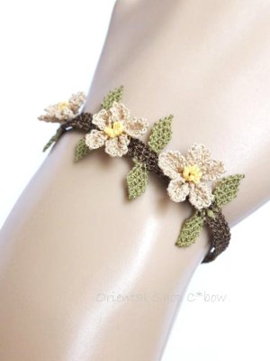 画像5: シルクイーネオヤブレスレット｜３つ花｜ベージュ