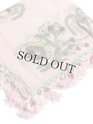 画像2: ベルガマ・コザック｜木版アンティークオヤスカーフ｜シルク糸イーネオヤ｜ピンク４枚花