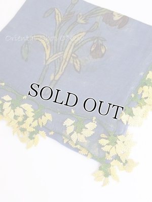 画像1: ブルサ：シルク木版アンティークオヤスカーフ・キャートヤズマ｜ブルー