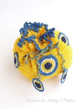 手編みナザルボンジュウのミニ巾着｜黄色・１