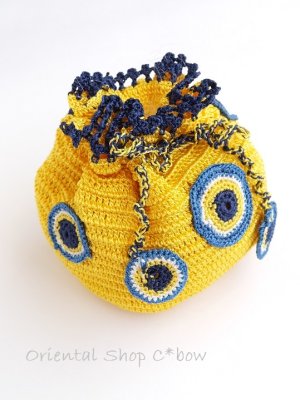 画像1: 手編みナザルボンジュウのミニ巾着｜黄色・２