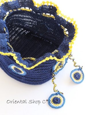 画像4: 手編みナザルボンジュウのミニ巾着｜濃青×卵