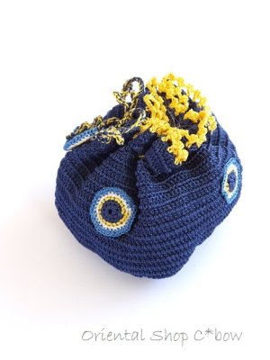 画像3: 手編みナザルボンジュウのミニ巾着｜濃青×卵