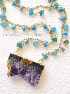 画像2: ◆ターコイズ☆天然石ロングネックレス｜３