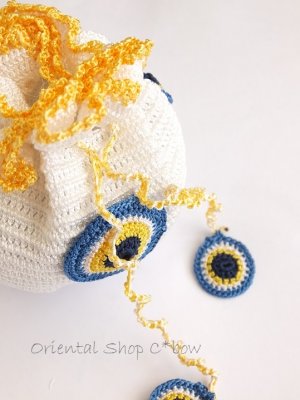 画像1: 手編みナザルボンジュウのミニ巾着｜白色×卵