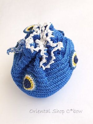 画像3: 手編みナザルボンジュウのミニ巾着｜青色×白