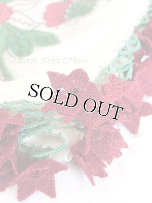 画像2: マニサ｜アンティークオヤスカーフ｜トゥーオヤ/シェケルオヤ｜クリーム・ワインレッド花