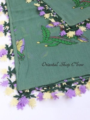画像5: ブルサ：イズニック｜アンティークオヤスカーフ｜イーネオヤ（人工シルク糸）｜グリーン・柄も可愛い