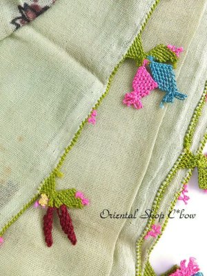 画像5: ブルサ｜木版アンティークオヤスカーフ・シルク糸イーネオヤ・とうがらしの謎｜BR１０