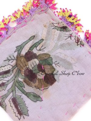 画像5: ブルサ｜木版アンティークオヤスカーフ・シルク糸イーネオヤ・美品｜BR１４