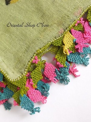 画像3: ブルサ｜木版アンティークオヤスカーフ・シルク糸イーネオヤ・とうがらしの謎｜BR１０