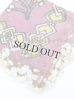 画像2: ブルサ｜木版アンティークオヤスカーフ・シルク糸イーネオヤ・ふさふさ｜BR１７