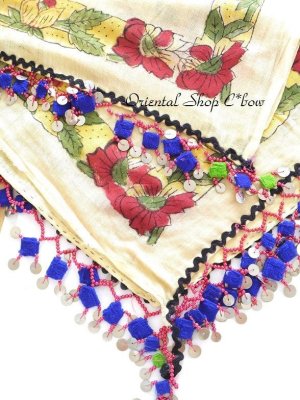 画像2: マルマラ地方｜木版・アンティークオヤスカーフ・ドゥルメオヤ｜クリーム×ブルー