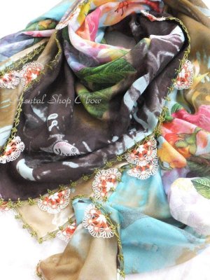 画像3: カッパドキア地方：フィルケテオヤスカーフ：大判｜デジタル印刷・スカイブルー・ブラウン花