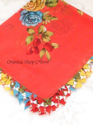 画像3: ブルサ：イズニック（ムシュクレ）｜オヤスカーフ｜大きなイーネオヤ（人工シルク糸）｜コーラル