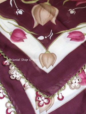 画像5: バルッケシル：大判トゥーオヤスカーフ｜ボルドー×チューリップずくめ