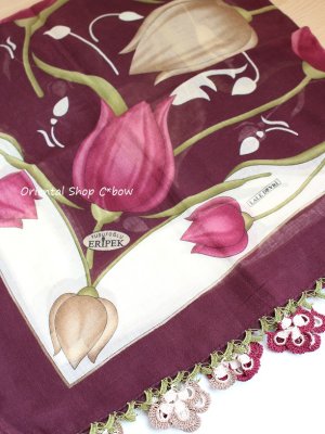 画像4: バルッケシル：大判トゥーオヤスカーフ｜ボルドー×チューリップずくめ