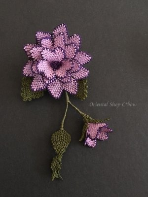 画像2: 日本発送★シルクイーネオヤブローチ｜つぼみ付き薔薇｜ライラック