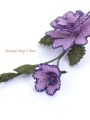 画像3: 日本発送★シルクイーネオヤブローチ｜つぼみ付き薔薇｜ライラック