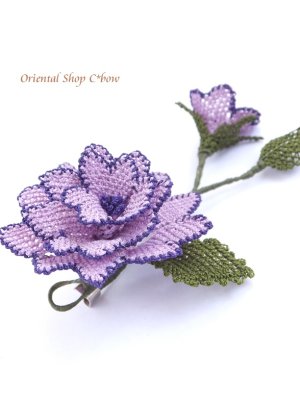 画像4: 日本発送★シルクイーネオヤブローチ｜つぼみ付き薔薇｜ライラック