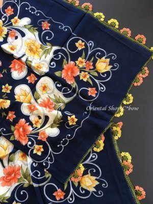 画像5: バルッケシル：大判トゥーオヤスカーフ｜濃紺×サーモン・イエロー