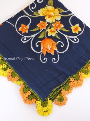 画像2: バルッケシル：大判トゥーオヤスカーフ｜濃紺×サーモン・イエロー