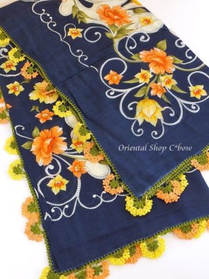 画像6: バルッケシル：大判トゥーオヤスカーフ｜濃紺×サーモン・イエロー