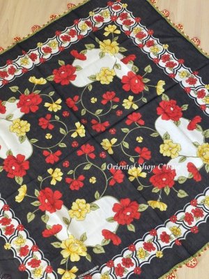 画像8: バルッケシル：大判フィルケテオヤ・トゥーオヤスカーフ｜ブラック×赤黄