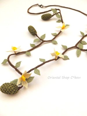 画像7: 日本在庫分★C*bowオリジナル★シルクイーネオヤ：ネックレス｜ロング｜オリーブ・モスグリーン