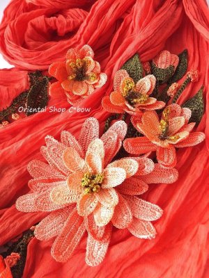 画像6: 日本発送★一点物・豪華絢爛★作り込まれたお花★アシンメトリースカーフ｜コーラルピンク