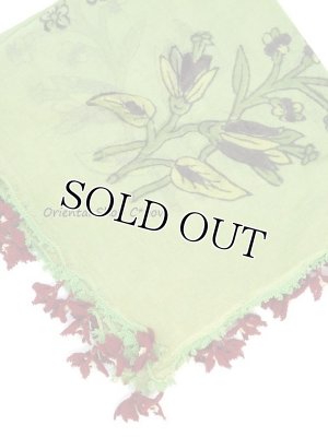 画像2: イズミール｜木版アンティークオヤスカーフ｜シルク糸イーネオヤ｜オリーブグリーン・キュペリ