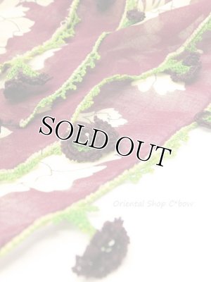 画像4: オデミシュ・ヴィンテージ｜アンティークオヤスカーフ｜シルク糸イーネオヤ｜ボルドー