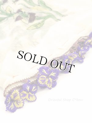 画像3: オデミシュ・ヴィンテージ｜木版アンティークオヤスカーフ｜シルク糸イーネオヤ｜スミレ