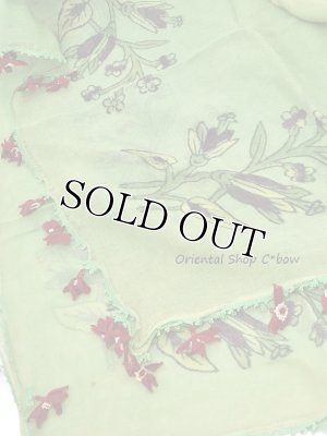 画像5: イズミール｜木版アンティークオヤスカーフ｜シルク糸イーネオヤ｜オリーブグリーン・キュペリ