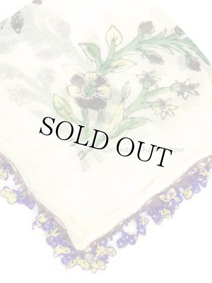 画像2: オデミシュ・ヴィンテージ｜木版アンティークオヤスカーフ｜シルク糸イーネオヤ｜スミレ