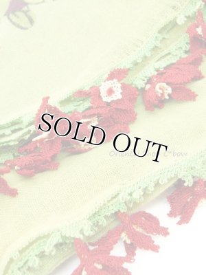 画像4: イズミール｜木版アンティークオヤスカーフ｜シルク糸イーネオヤ｜オリーブグリーン・キュペリ