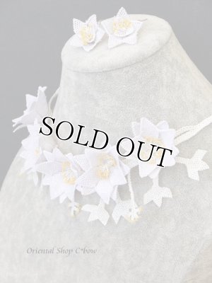 画像6: シルクイーネオヤネックレス：ボリューム水仙・・クレマチス｜花嫁｜ピアスセット
