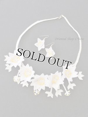 画像9: シルクイーネオヤネックレス：ボリューム水仙・・クレマチス｜花嫁｜ピアスセット