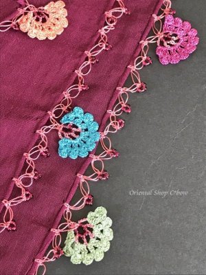 画像6: カッパドキア☆オヤ付コットン花・細長スカーフ無地｜えんじ