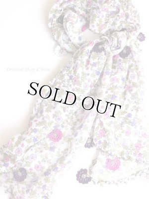 画像6: カッパドキア☆オヤ付コットン花・細長スカーフ・小花柄｜パープル系