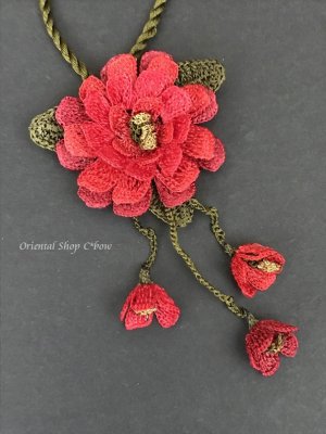 画像8: 日本発送★トゥーオヤ☆四重トーンのお花☆ブローチ・ネックレス兼用｜レッド系