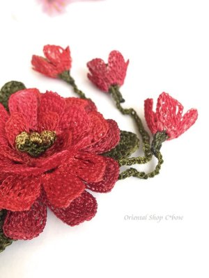 画像9: 日本発送★トゥーオヤ☆四重トーンのお花☆ブローチ・ネックレス兼用｜レッド系