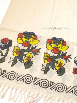 画像2: 日本発送★ふわり軽いコットン☆トカット：木版：手押しストール・エルバン（多色・５色）｜アナルクズル（母娘）きなり