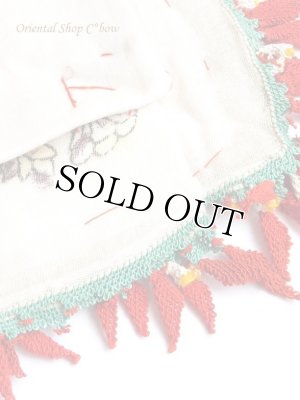 画像6: オデミシュ・ヴィンテージ｜木版アンティークオヤスカーフ｜シルク糸イーネオヤ｜花付きとうがらし