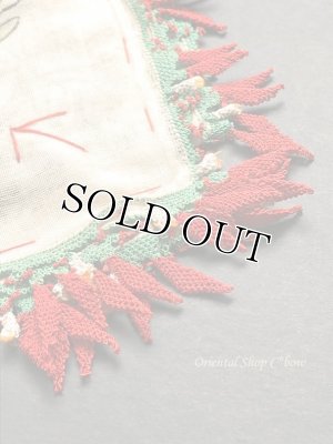 画像7: オデミシュ・ヴィンテージ｜木版アンティークオヤスカーフ｜シルク糸イーネオヤ｜花付きとうがらし